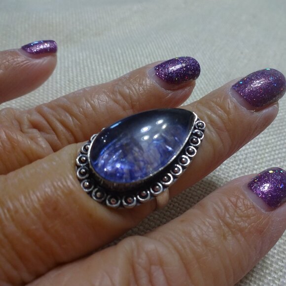 Gorgeous BLUE/PURPLE DRAGONS VEIN AGATE Handmade Sterling 925 Ring SIze 8 #468C - Picture 1 of 3